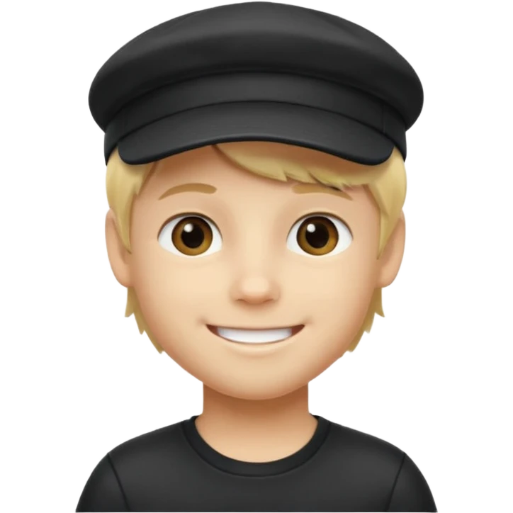 Ragazzo biondo con cappello nero con visiera emoji