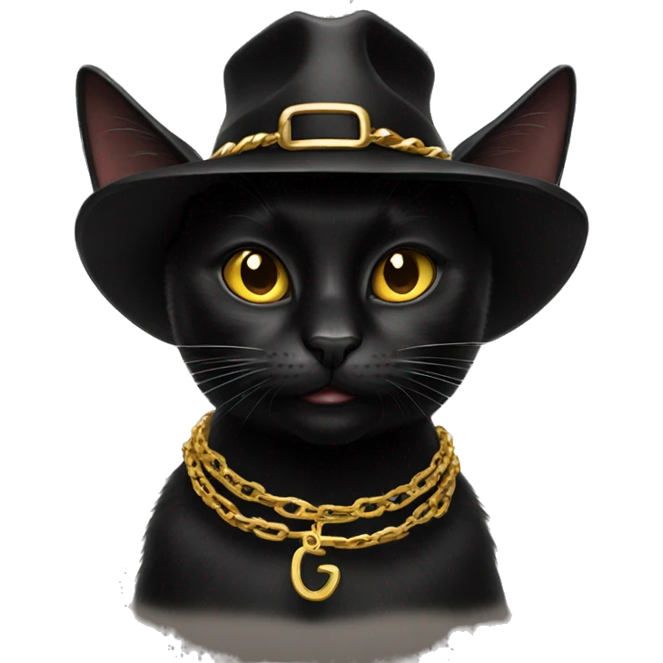 Black cat with LA fitted hat on and gold chains emoji