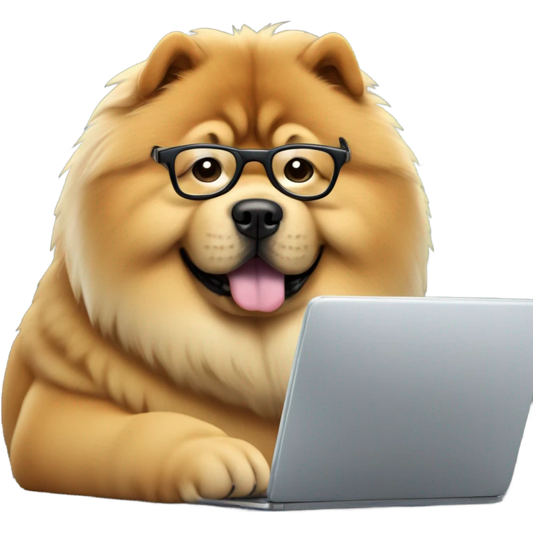 chow chow with glasses working on computer emoji