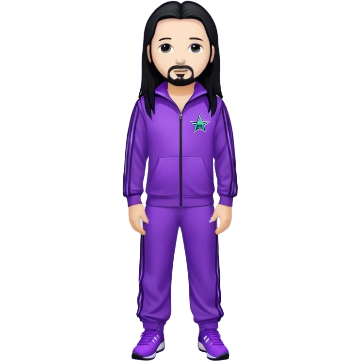 Jonathan Davis long black hair, sequin purple Adidas outfit emoji