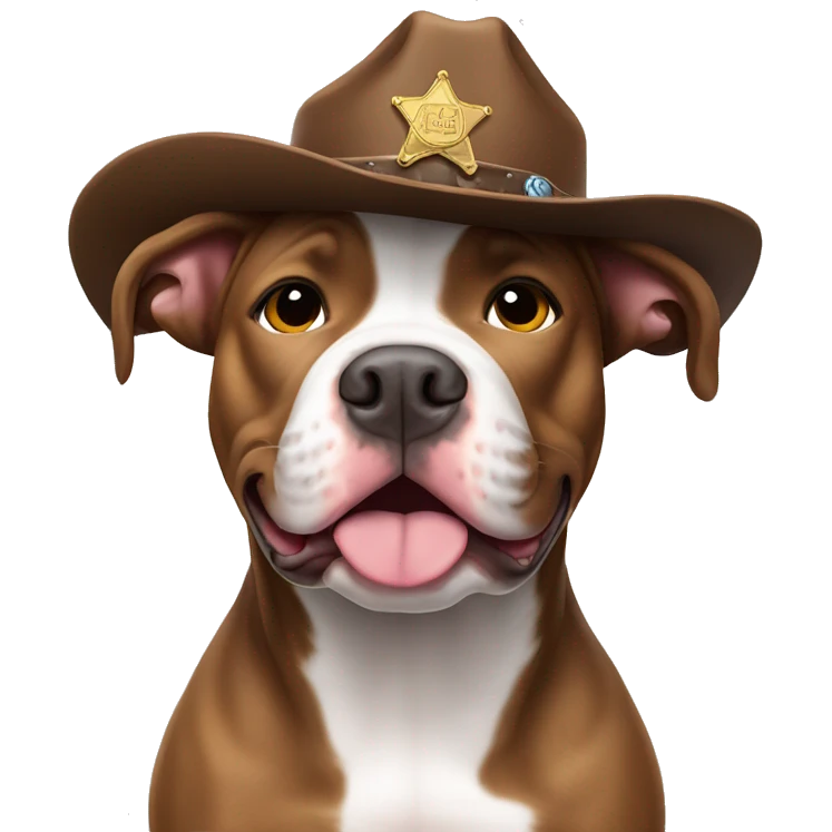 Brown and white pit bull wearing sheriff cowboy hat emoji