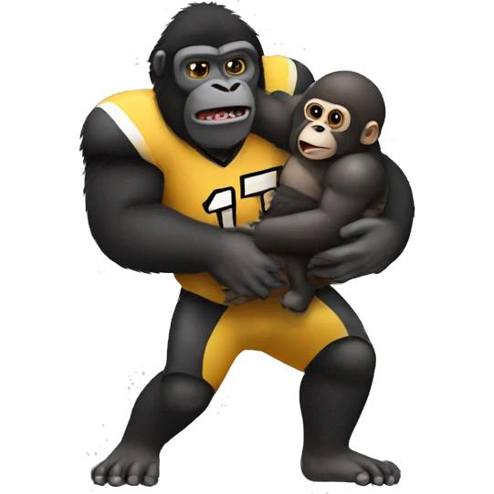 A small football player being held by a gorilla  emoji