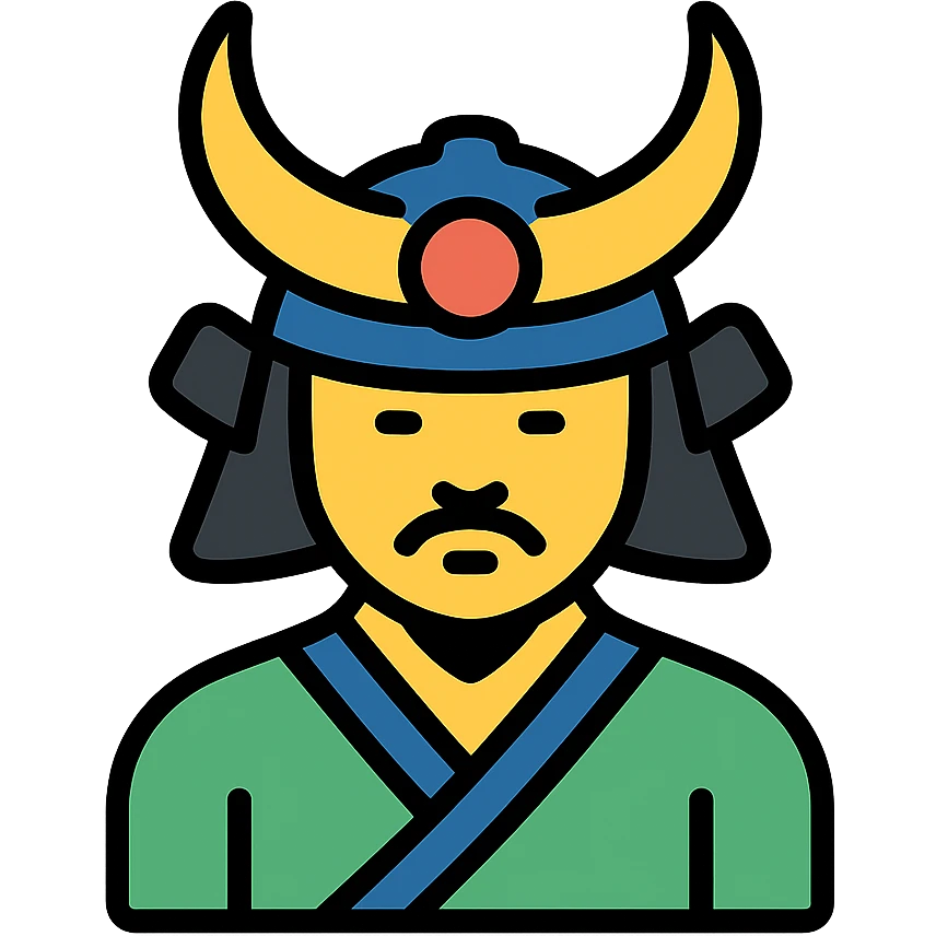 minimalist color outline icon of a Japanese samurai warrior emoji