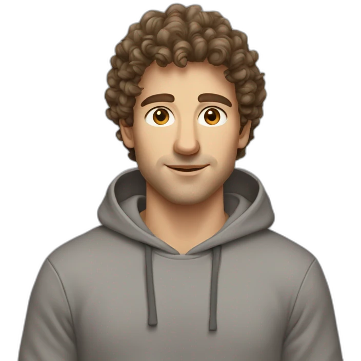 Caucasian man grey hoodie brown hair curly brown eyes emoji