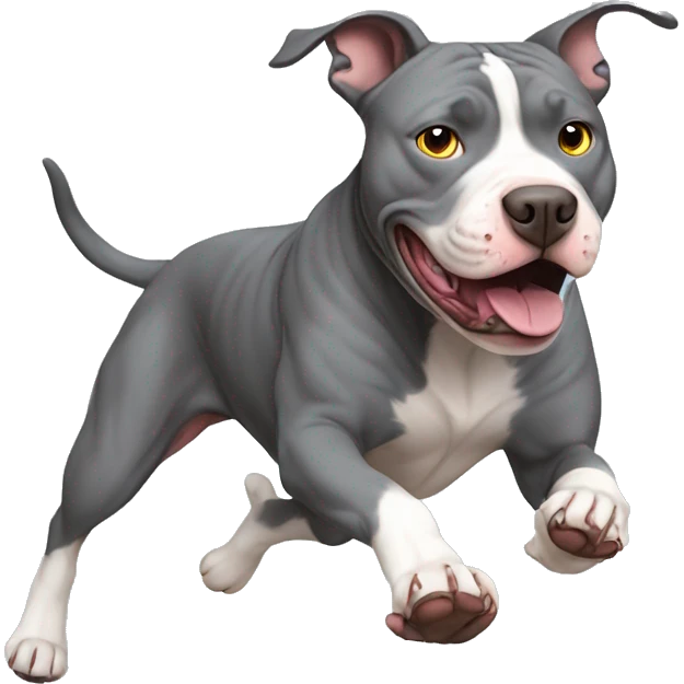 Grey pitbull chasing multicolored cat emoji