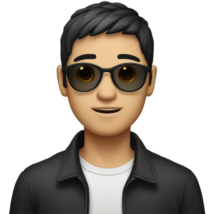 programmer, student, asian, black hair, black eyes, male, round face, black sunglasses emoji
