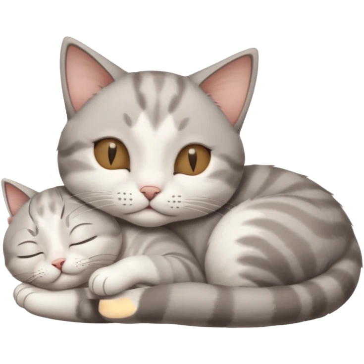 grey and white small cat with its eyes closed lying down leaning on his elbow with his paw curled under his head holding it up emoji