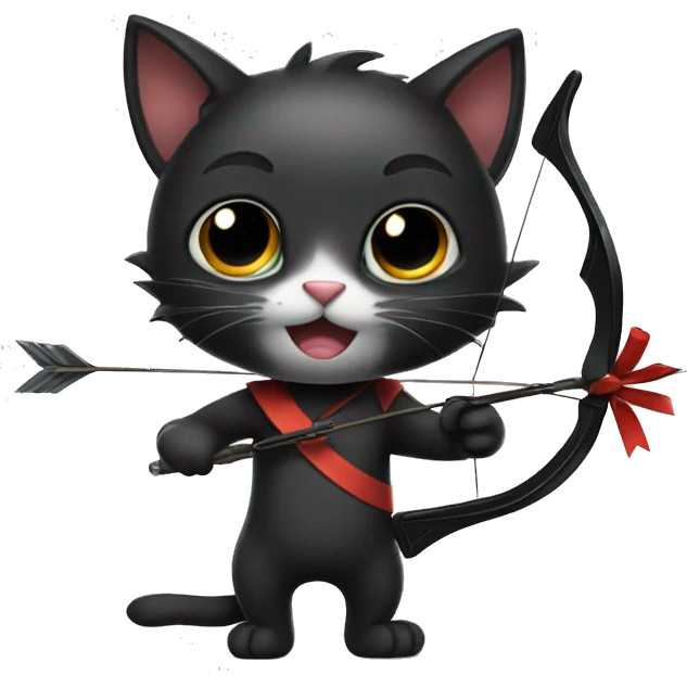 Black cat with a bow and arrow  emoji