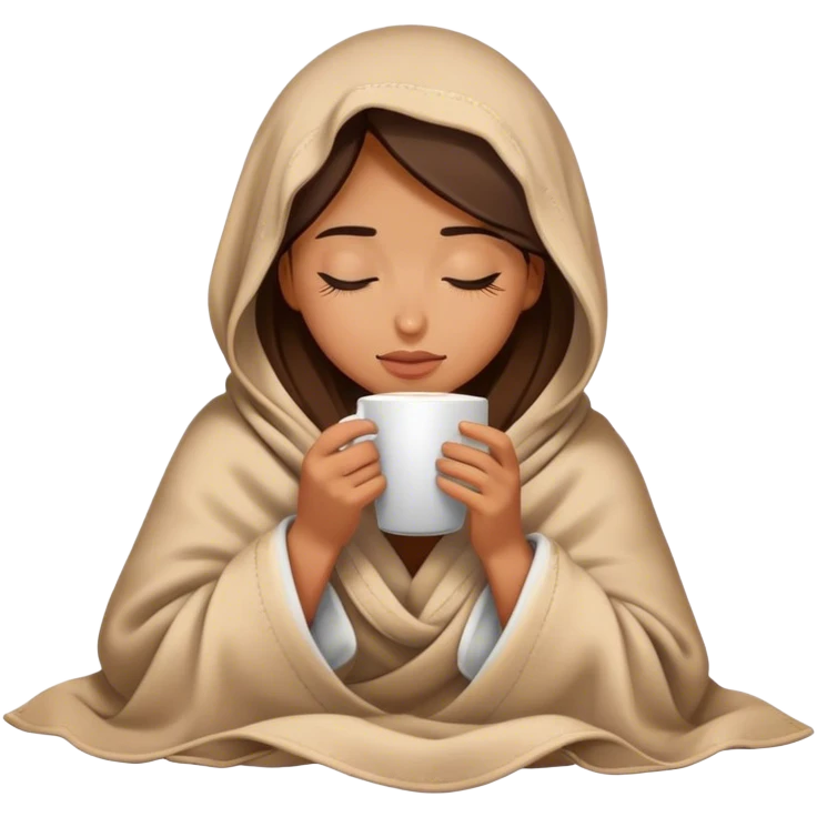 girl inside a blanket sipping coffee eyes closed emoji