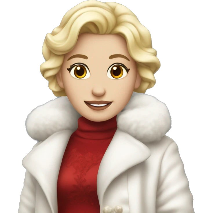 Pretty blonde in a red dress with white fluffy coat emoji