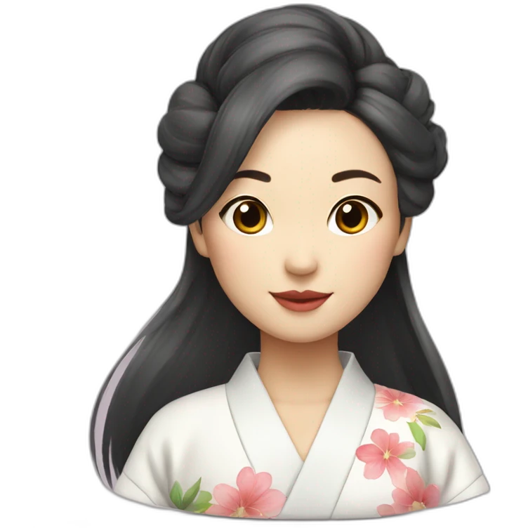 Femme au cheveux long asiatique avec un kimono blanc emoji