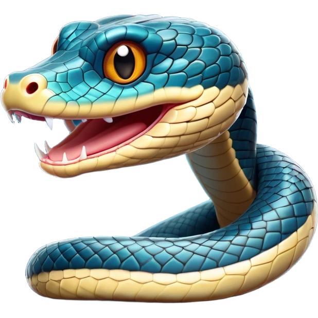 Cinematic Comical Chinese Water Snake Portrait Emoji, Head tilted dramatically with an exaggeratedly amused expression, featuring a striking, glossy scaled body with bold patterns and wide, expressive eyes filled with playful disbelief, Simplified yet hilariously expressive features, highly detailed, glowing with a slightly sassy aquatic glow, high shine, dramatic yet playful, stylized with an air of cheeky water mischief, soft glowing outline, capturing the essence of a spirited and over-the-top water snake that feels like it could slither its way into internet fame instantly! emoji