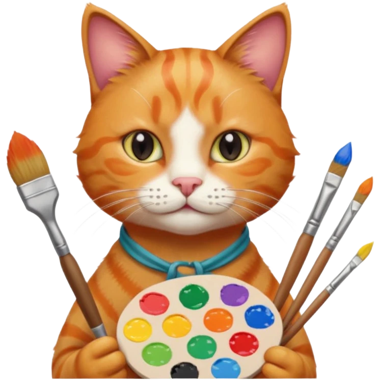 A cat holding brushes and a colour pallete because he is an artist emoji