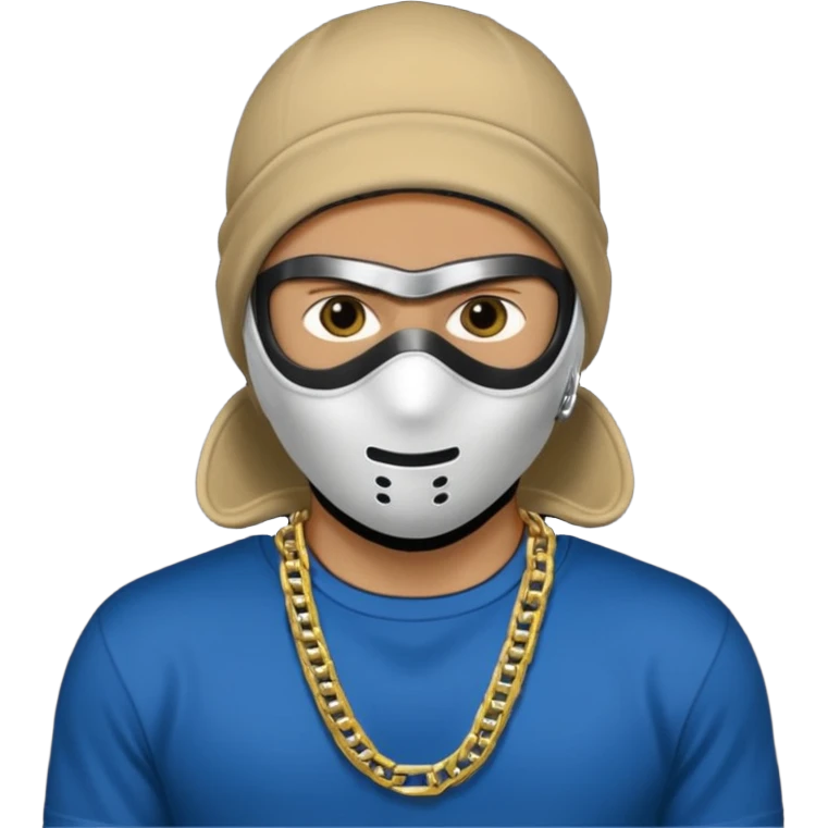 A white man with a ski mask on a black T-shirt and a gold chain around his neck emoji