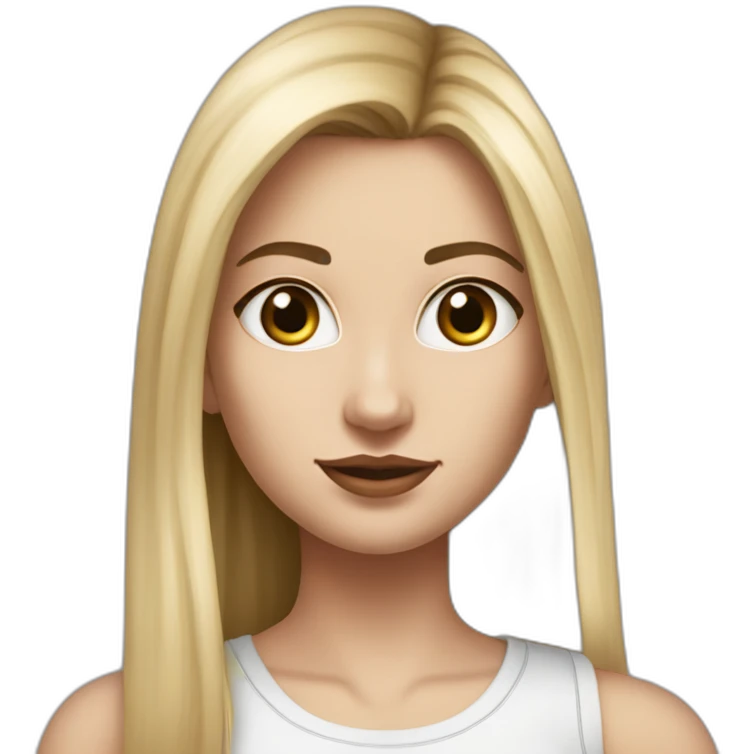 caucasian woman, with long straight hair, blonde hair, brown eyes, white tank top, gray tight mini skirt, black shoes, hyperrealist drawing emoji