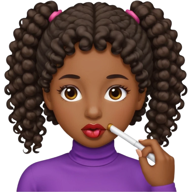 emoji sucking its lips in with one eyebrow up and the other one down dark skin and curly hair in a ponytail emoji