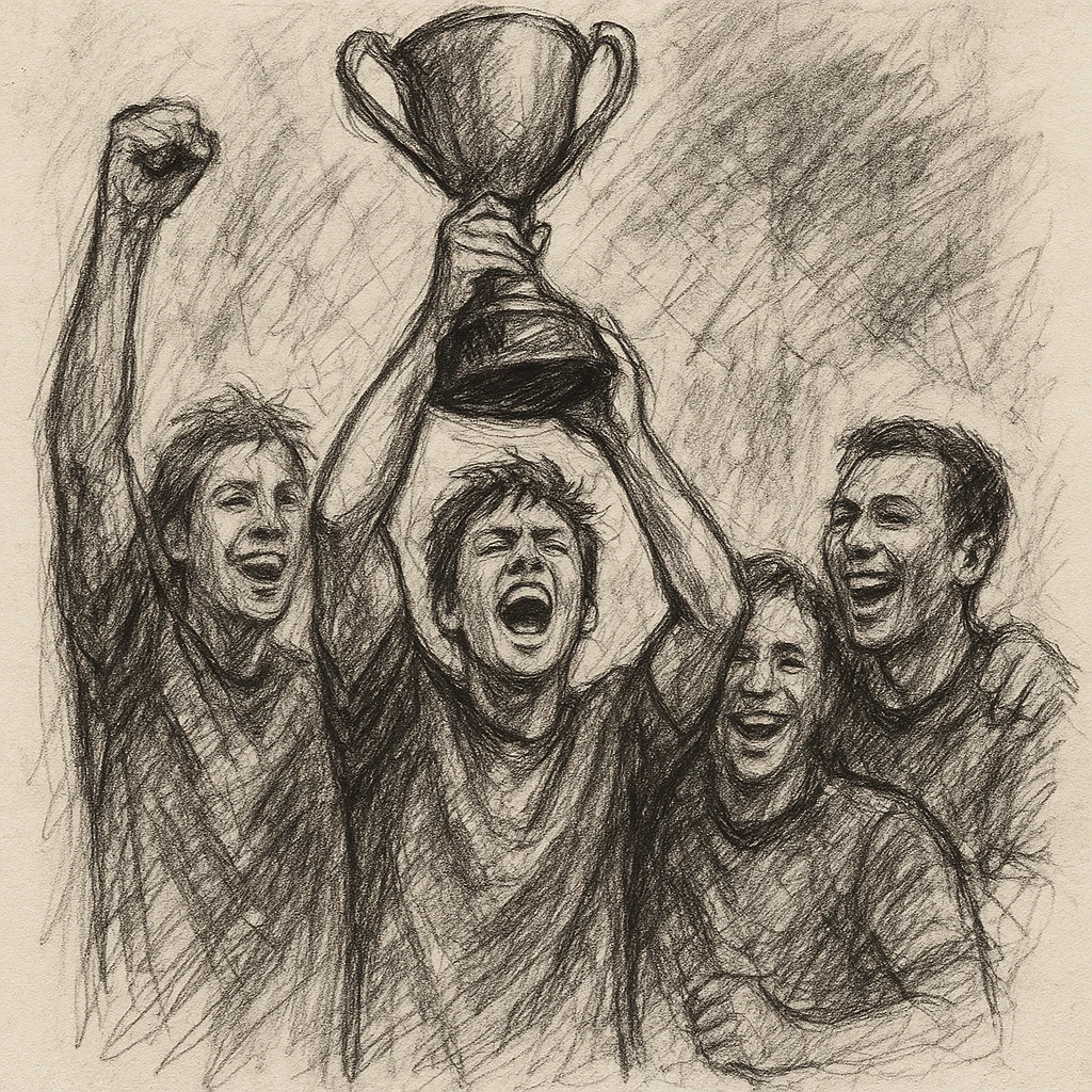 team celebrating with trophy emoji