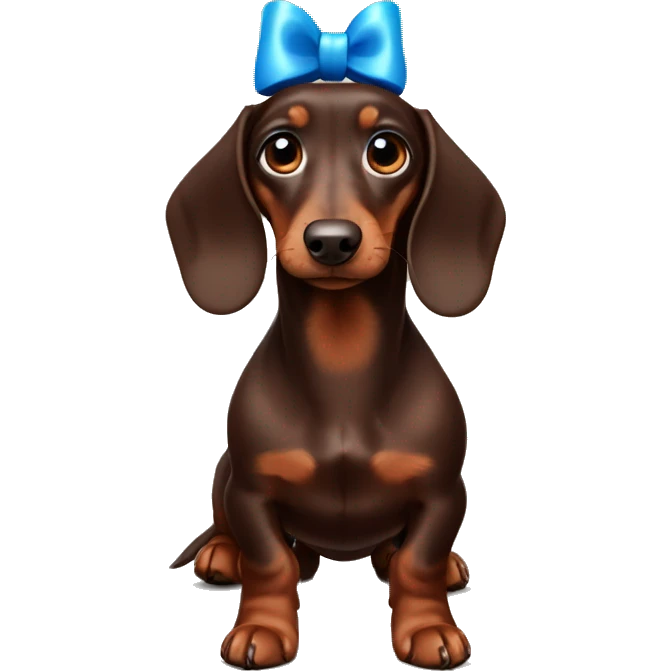 chocolate-colored dachshund with a blue bow on his head emoji