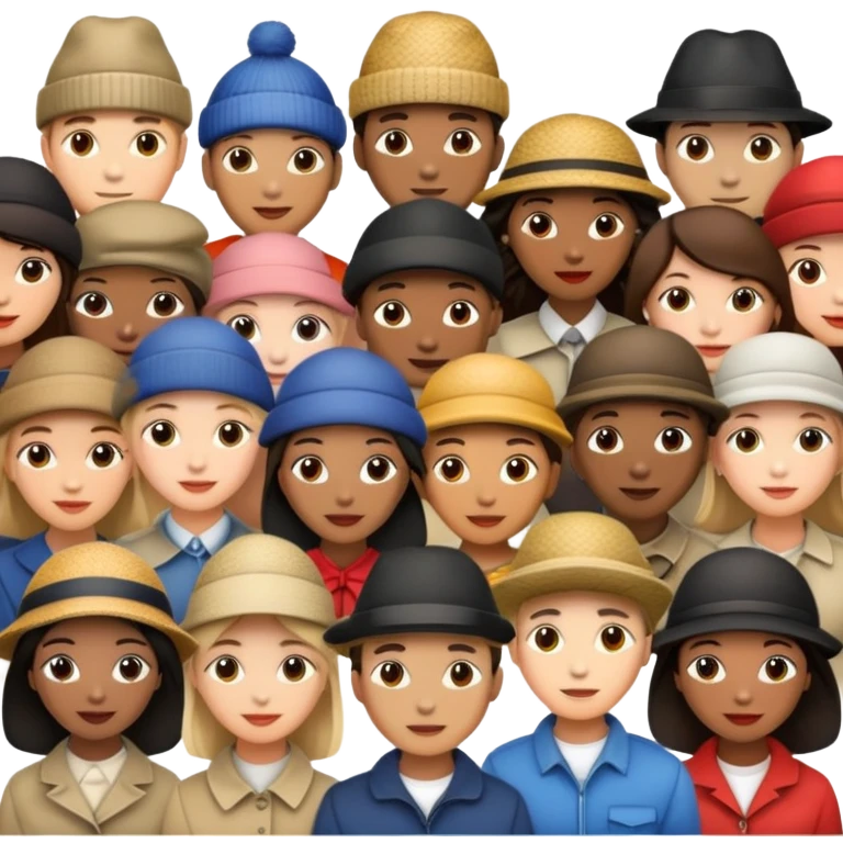 diverse group of people, each with a unique hat emoji