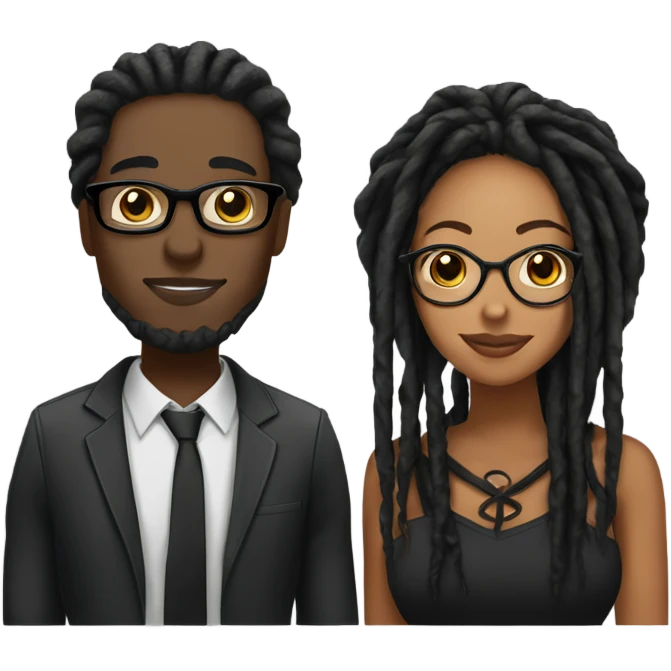 black couple with locs, male light skin with long black locs, female brown skin with glasses and BLACK locs tied up kissing emoji