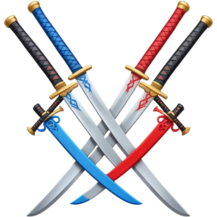 Design a stylized emoji icon of two crossed katanas, each with a different color. the katanas are different





 emoji
