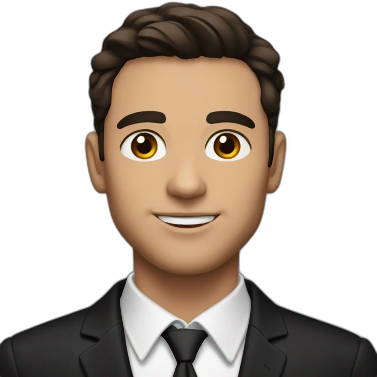brunette man with brown eyes, in a black classic suit without a tie emoji