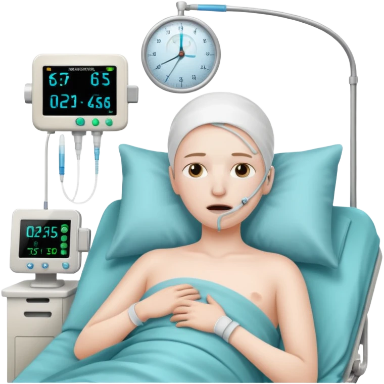 a PATIENT waking up before a surgery, with monitors and nasal canula emoji