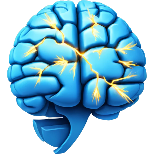 blue human brain surrounded by electric spark emoji