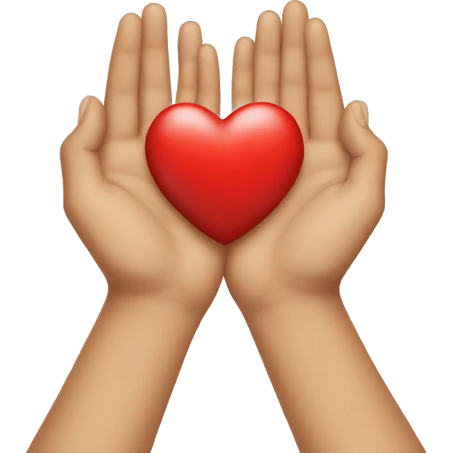 two hands holding a heart hovering above them emoji