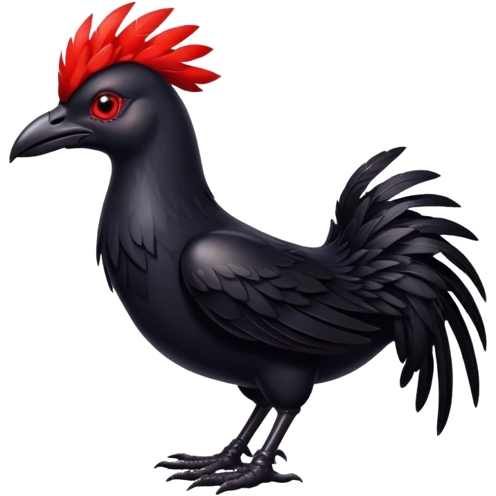 Black chocobo from Final Fantasy, sleek dark bird with red eyes emoji