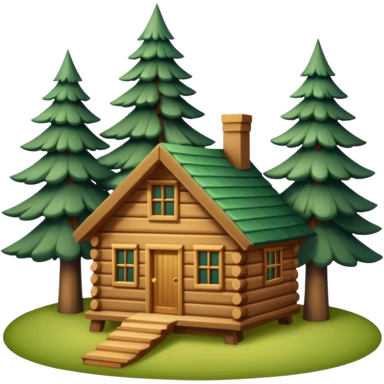 cabin in the woods, surrounded by pines emoji