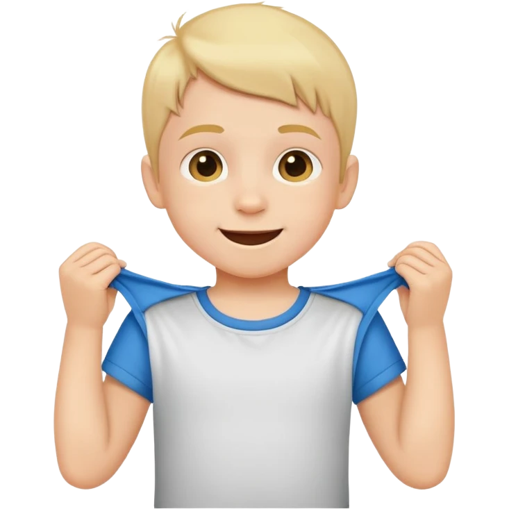 child dressing themselves, putting on a shirt, cheerful and independent emoji