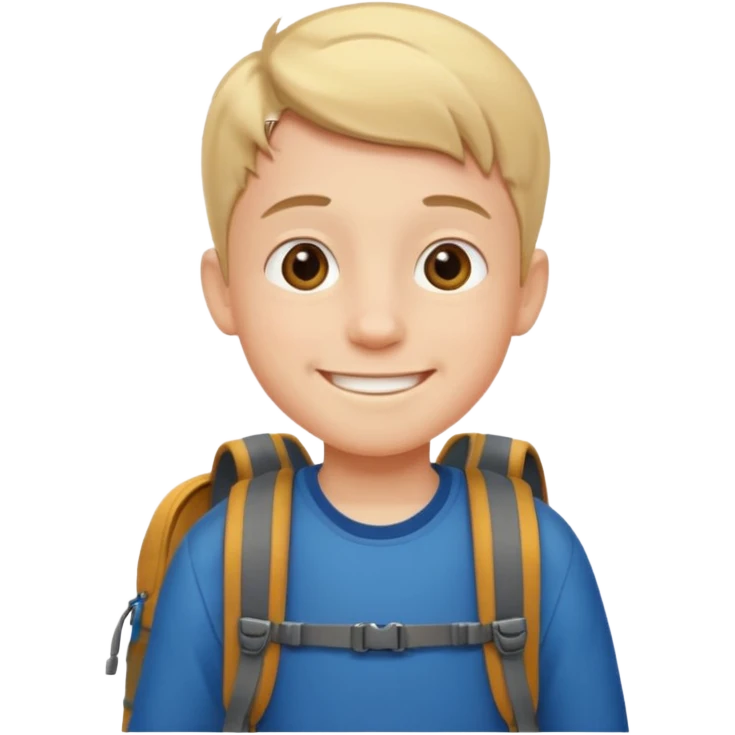 smiling boy outdoors with backpack emoji