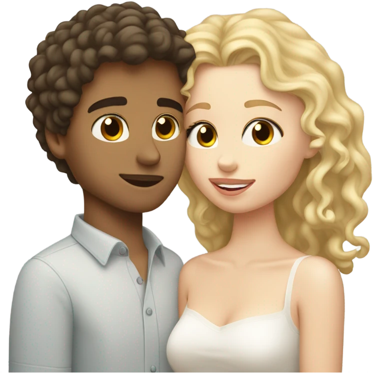 brunette shorter white girl kissing white curly blond hair taller boy emoji