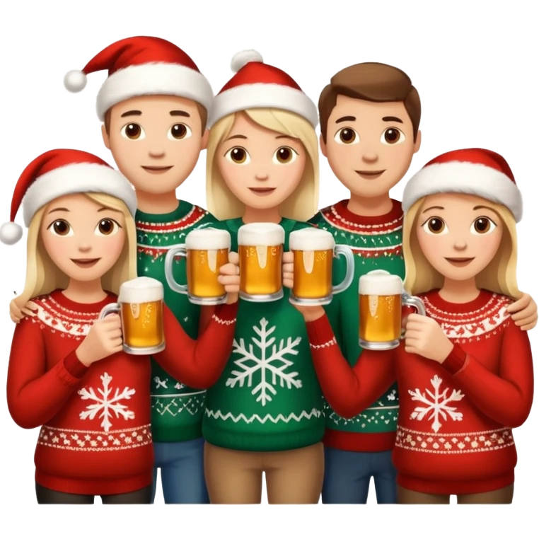 cozy Christmas scene with friends toasting beer mugs, Scandinavian jul style, festive atmosphere, warm colors emoji