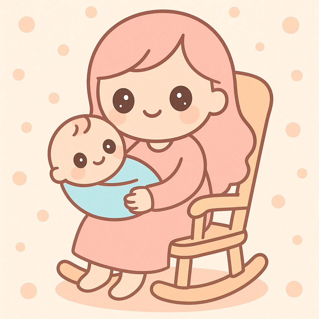 mother rocking her baby, soothing illustrative style, calm and peaceful atmosphere emoji