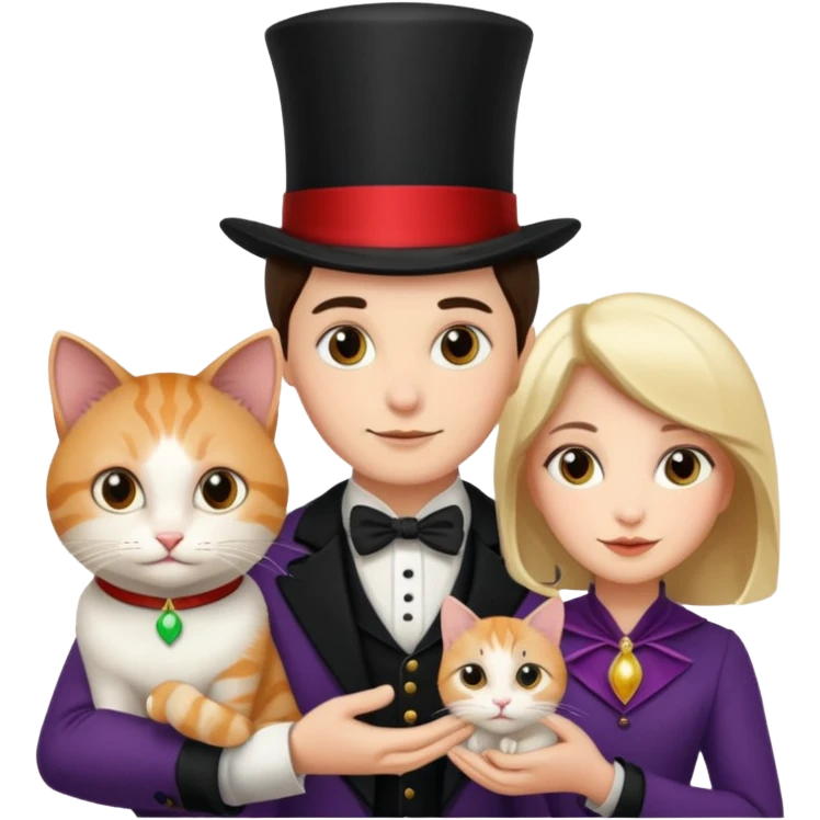 magician couple and their pet cat emoji