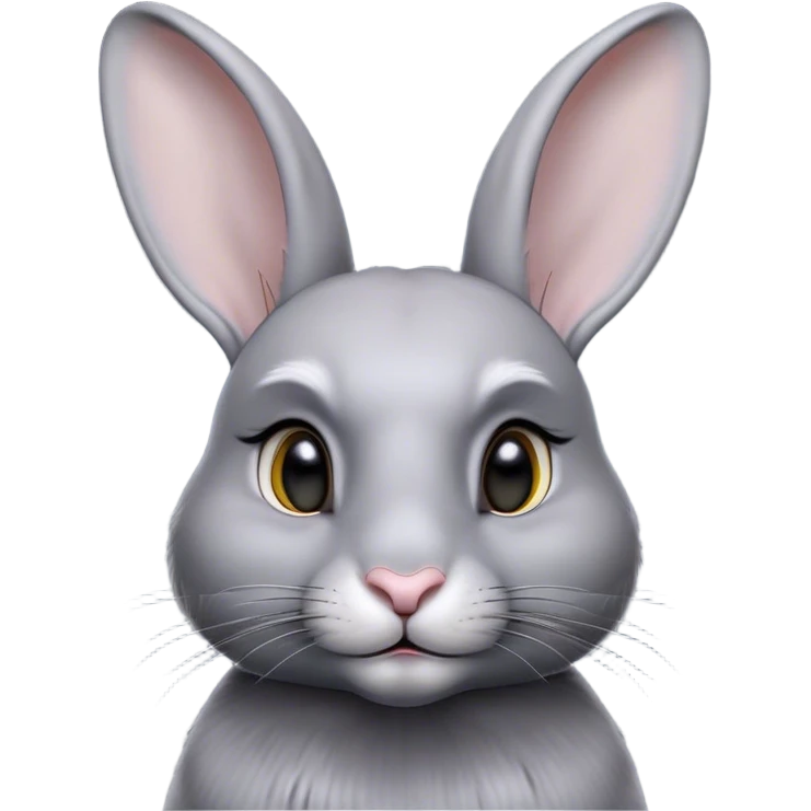 Cinematic Noble Grey Rabbit Portrait Emoji, Poised and regal, with a compact, graceful build and a smooth, elegant grey fur, long, delicate ears and deep-set soulful grey eyes, Simplified yet sharp and sophisticated features, highly detailed, glowing with a soft, dignified glow, high shine, intelligent and serene, stylized with an air of refined subtlety, focused and attentive, soft glowing outline, capturing the essence of a watchful and confident companion, so majestic it feels as though it could hop out of the screen with effortless authority! emoji