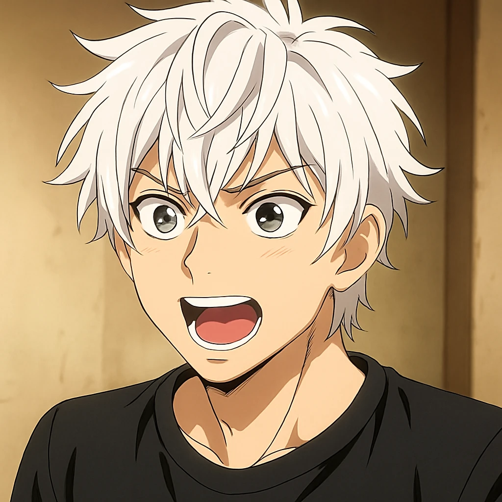 anime style guy with white hair, expressive face, detailed eyes emoji