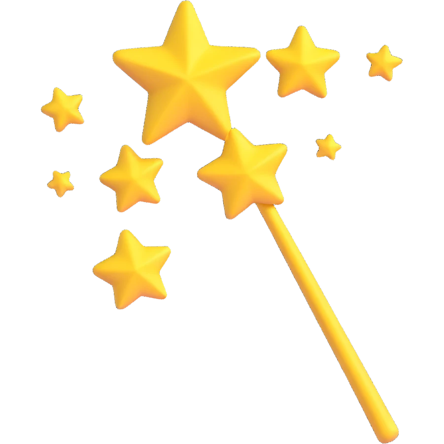 magic wand and yellow stars emoji