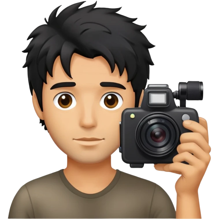 a man with black messy hair with one camera emoji