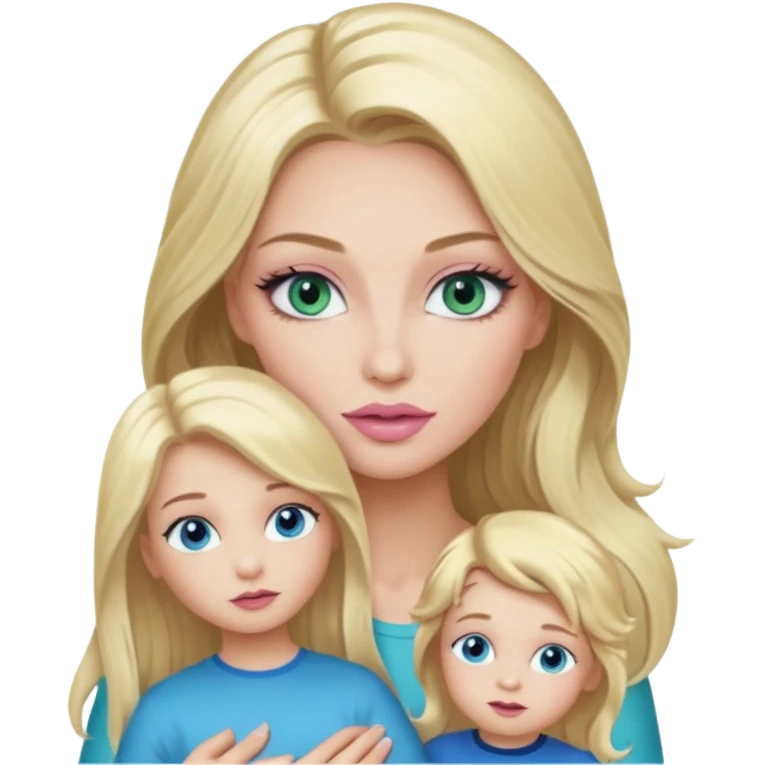 Blonde baddie with long hair Pretty makeup long lashes blue-green eyes ,   light pink lips ,holding little Boy, with blue eyes emoji