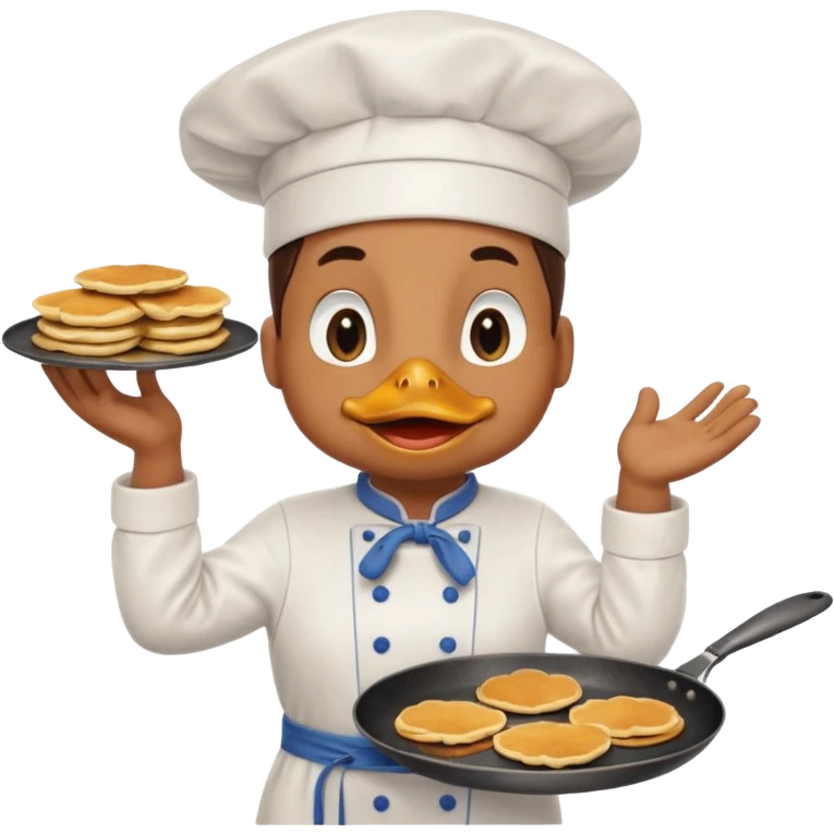 A chef duck wearing a tiny apron, flipping pancakes on a pan emoji