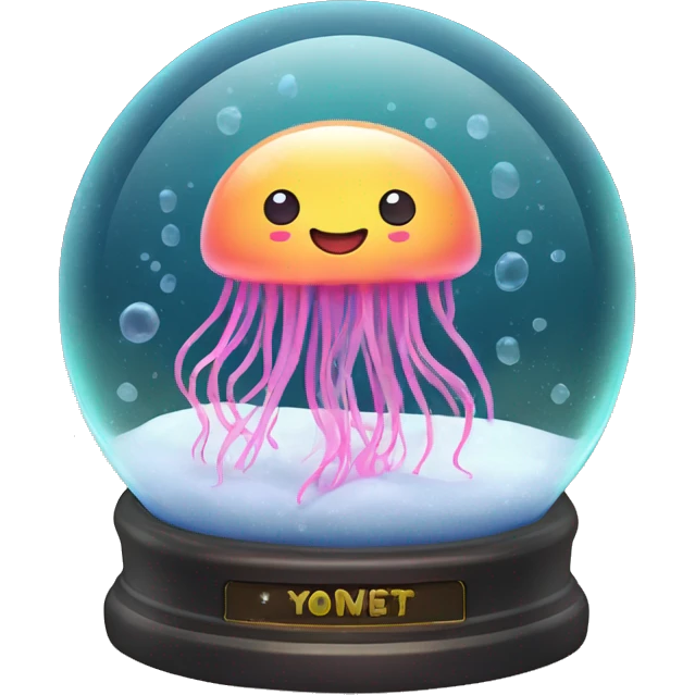 Kawaii neon cute jellyfish in an under the sea snow globe  emoji