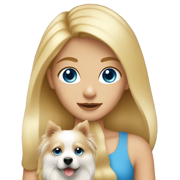 Blonde girl blue eyes holding spitz emoji
