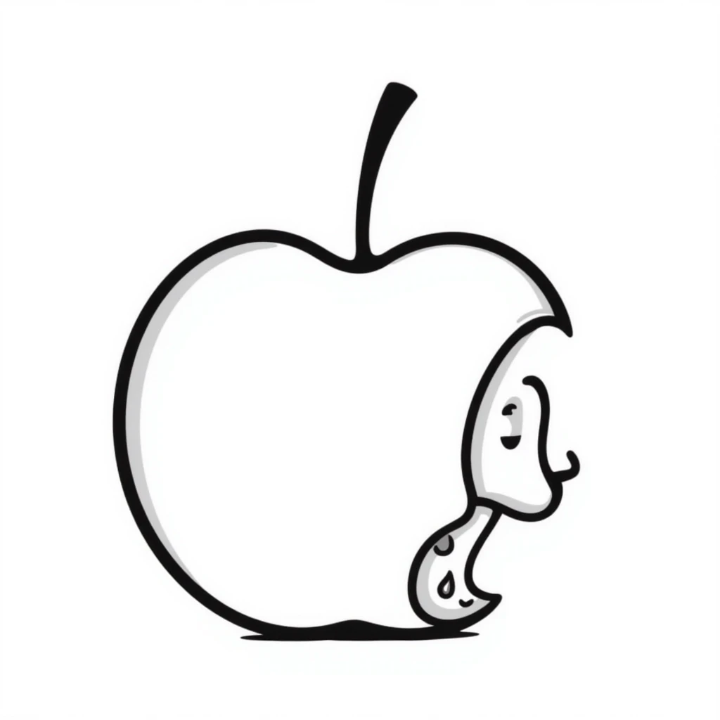 bitten apple, hand drawn doodle style emoji