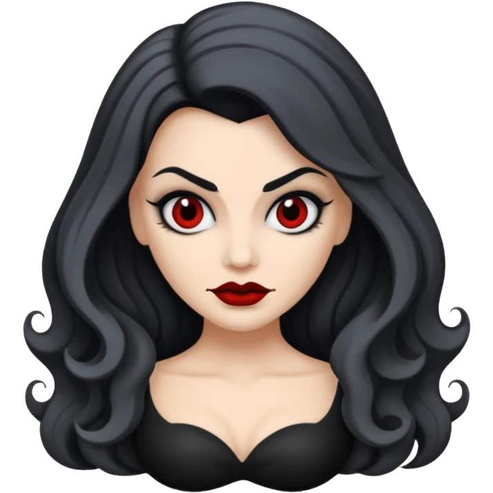 vampira com a cor de pele cinza, cabelo ondulados preto  emoji