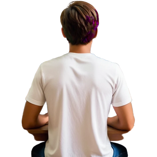 A man seen from behind, with detailed, well-lit hair. He is sitting in front of an open MacBook on a desk. On the MacBook screen, the Instagram logo is clearly visible and glowing. The scene has a modern, minimalistic aesthetic with natural lighting and a sharp, high-resolution look. emoji