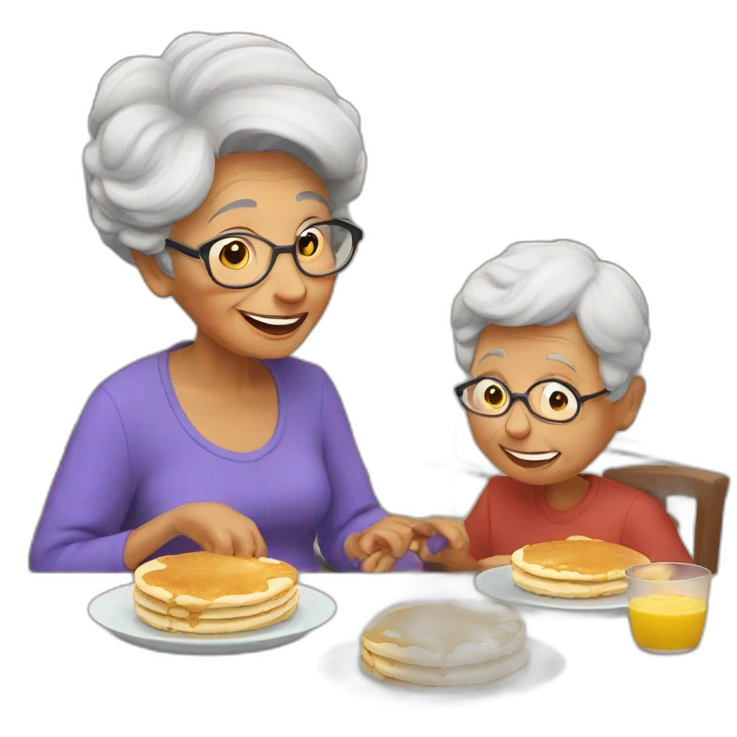 Granny eating pancakes with grandson emoji