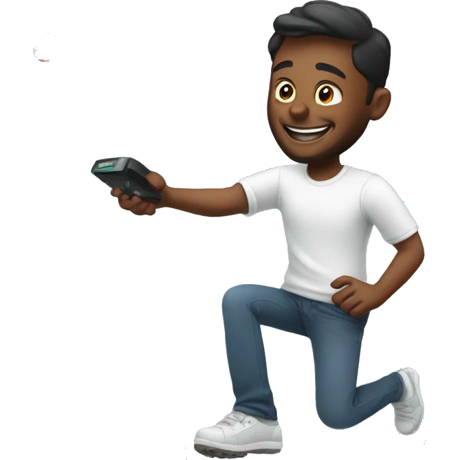 Happy man controls drone using remote control emoji